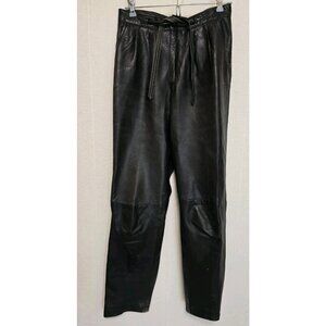 Womens Vintage Leather Pants Made In Italy Size 42 Black Tie Belt
